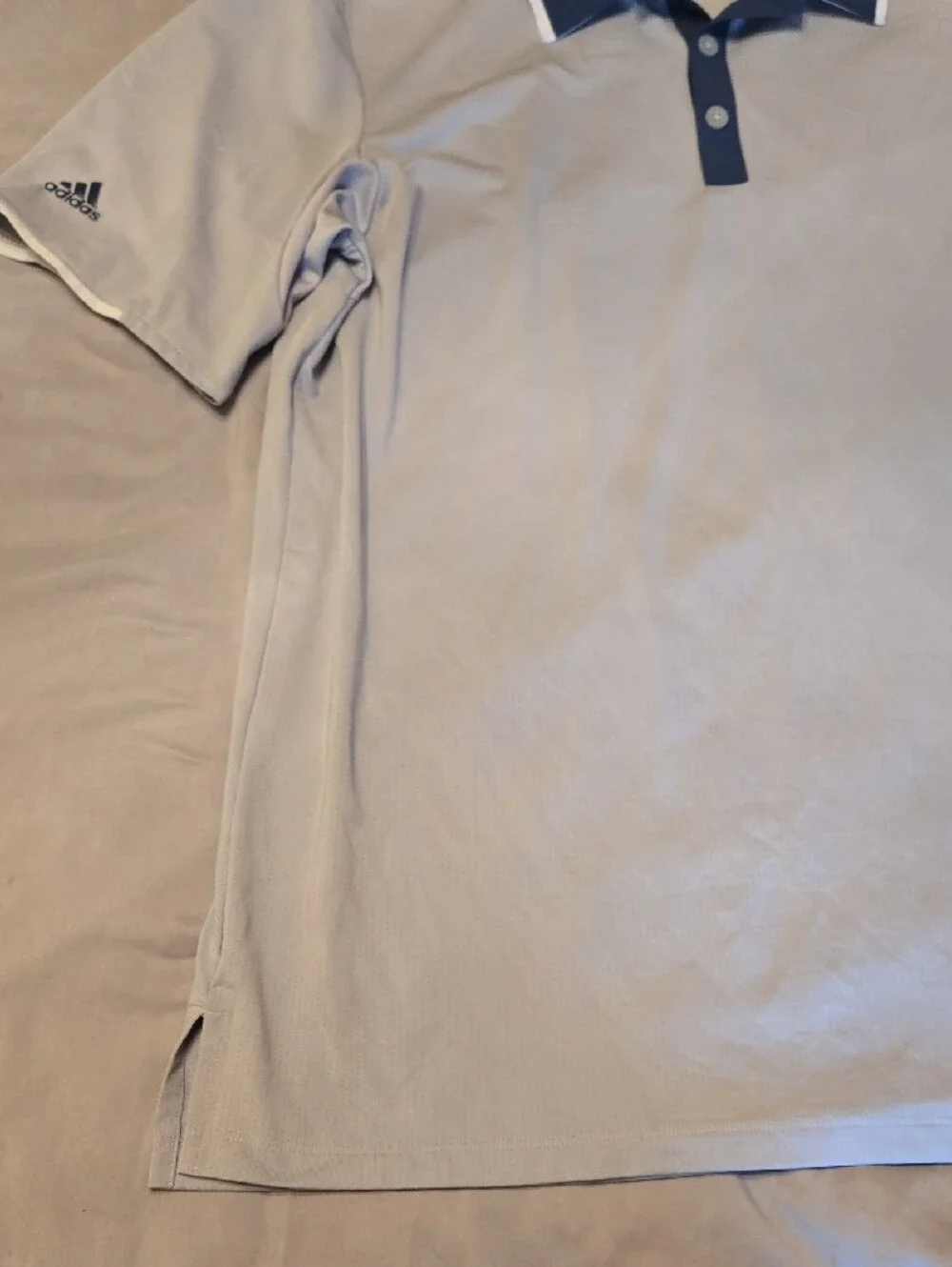 adidas Men’s Light Gray Polo with Navy Contrast Collar